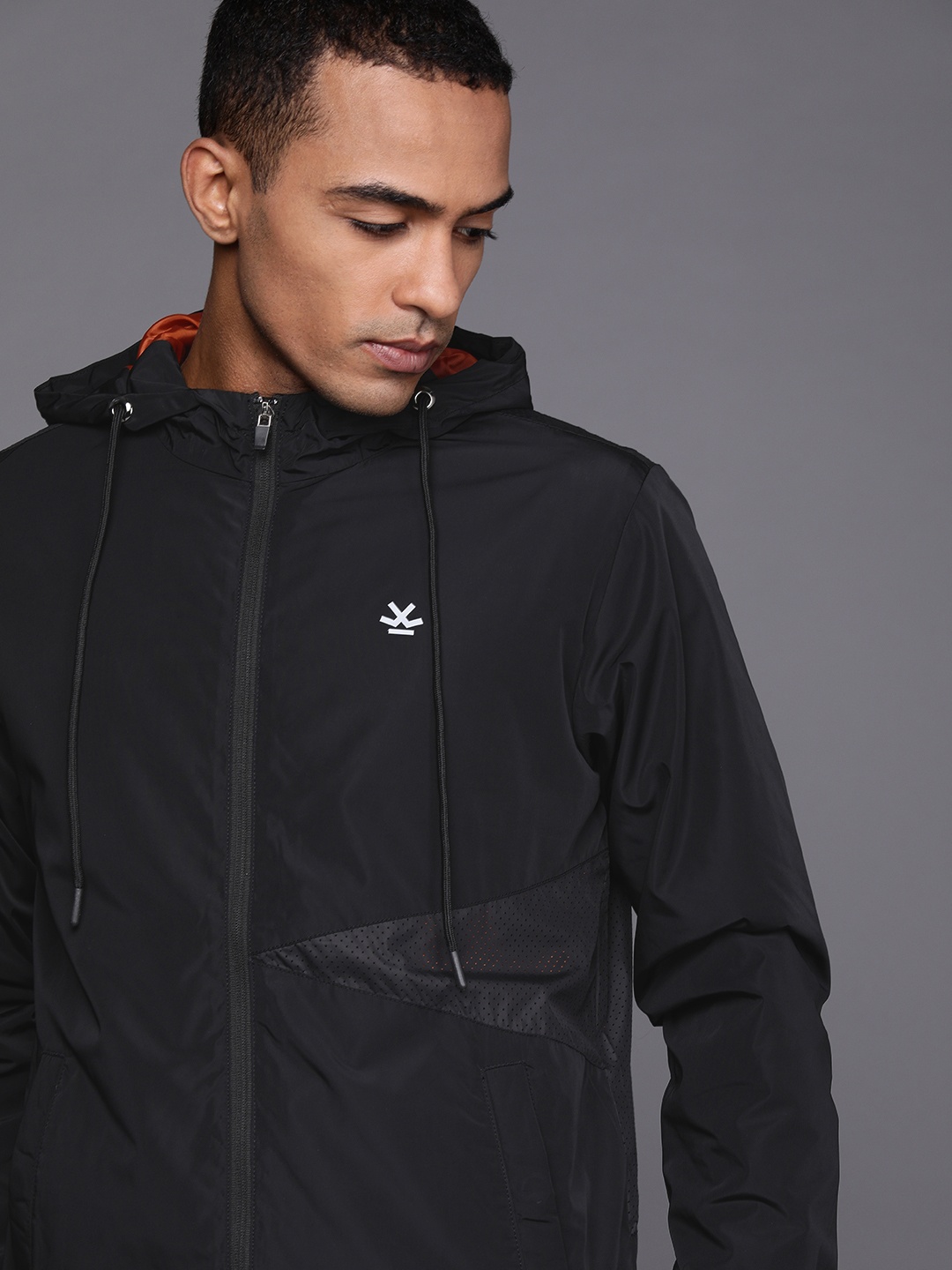 

WROGN ACTIVE Men Midnight Blue Solid Hooded Bomber Jacket, Navy blue
