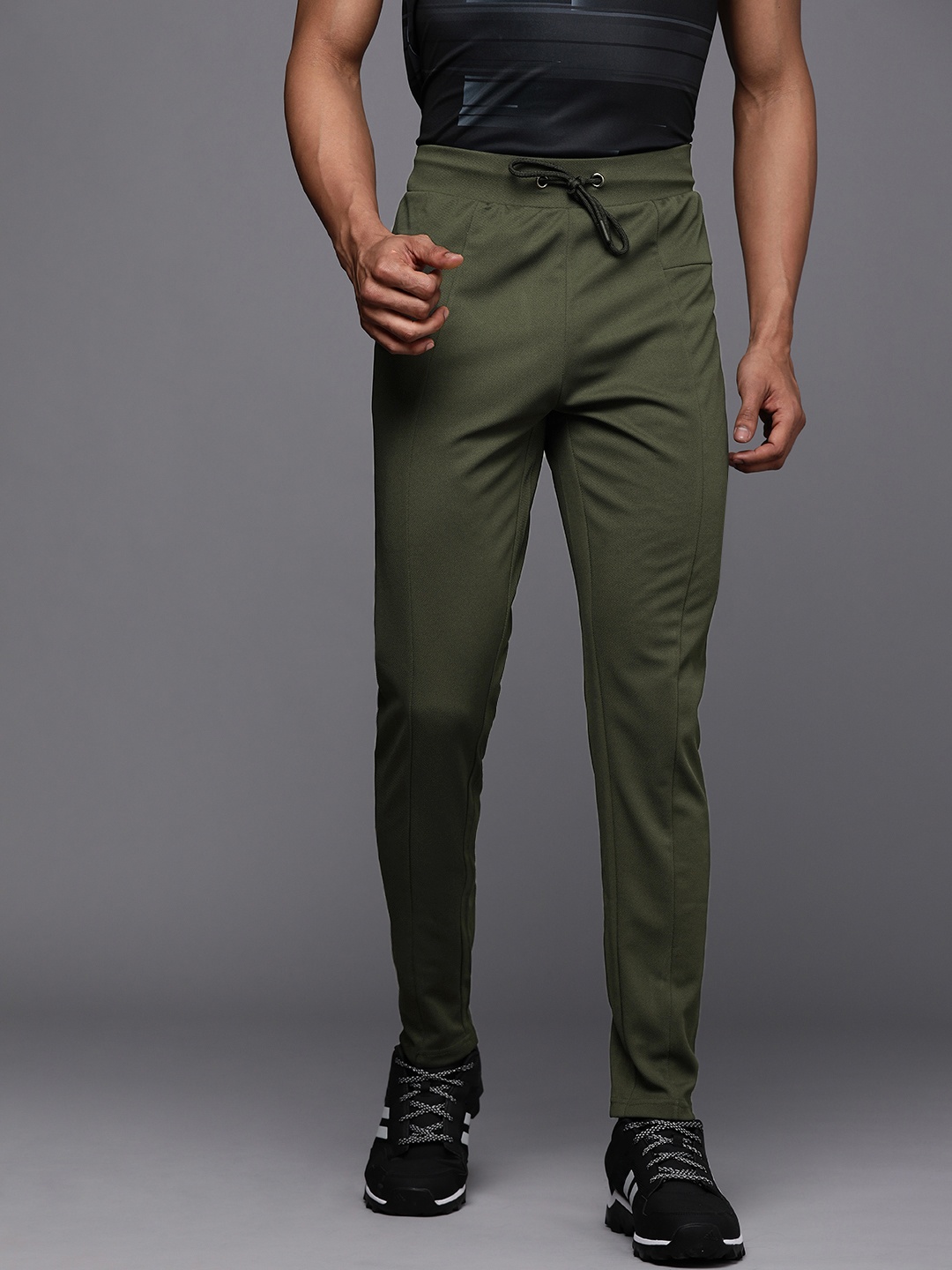 

WROGN ACTIVE Men Olive Green Solid Track Pants with Logo Print