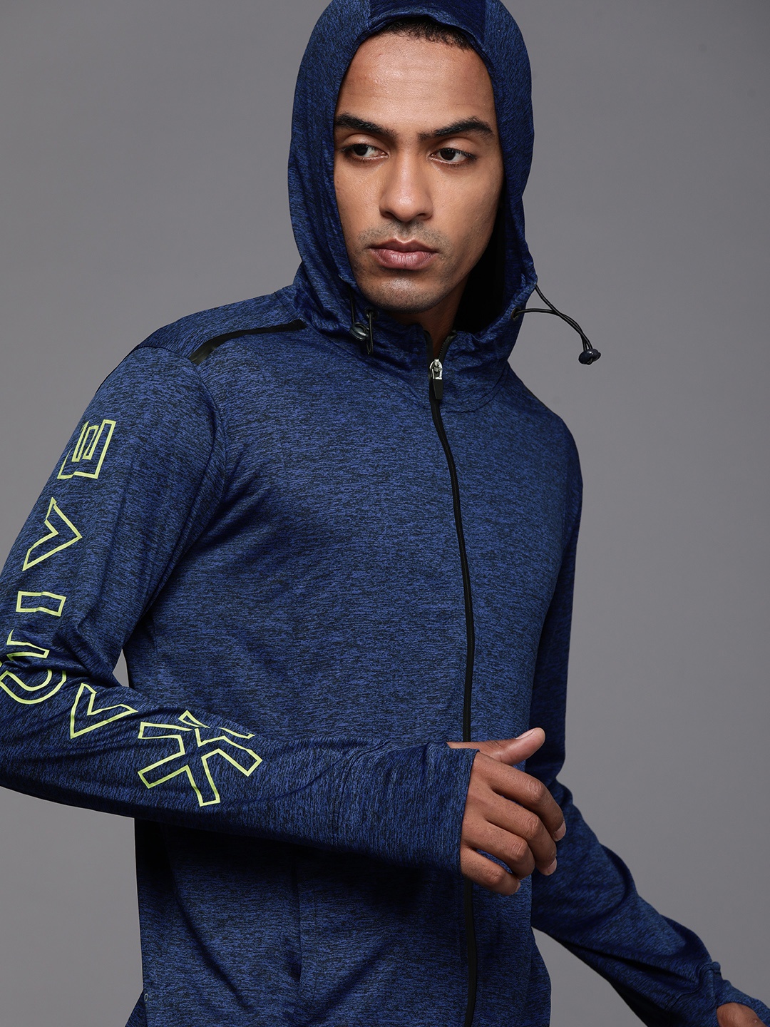 

WROGN ACTIVE Men Navy Blue Hooded Sweatshirt with Logo Print