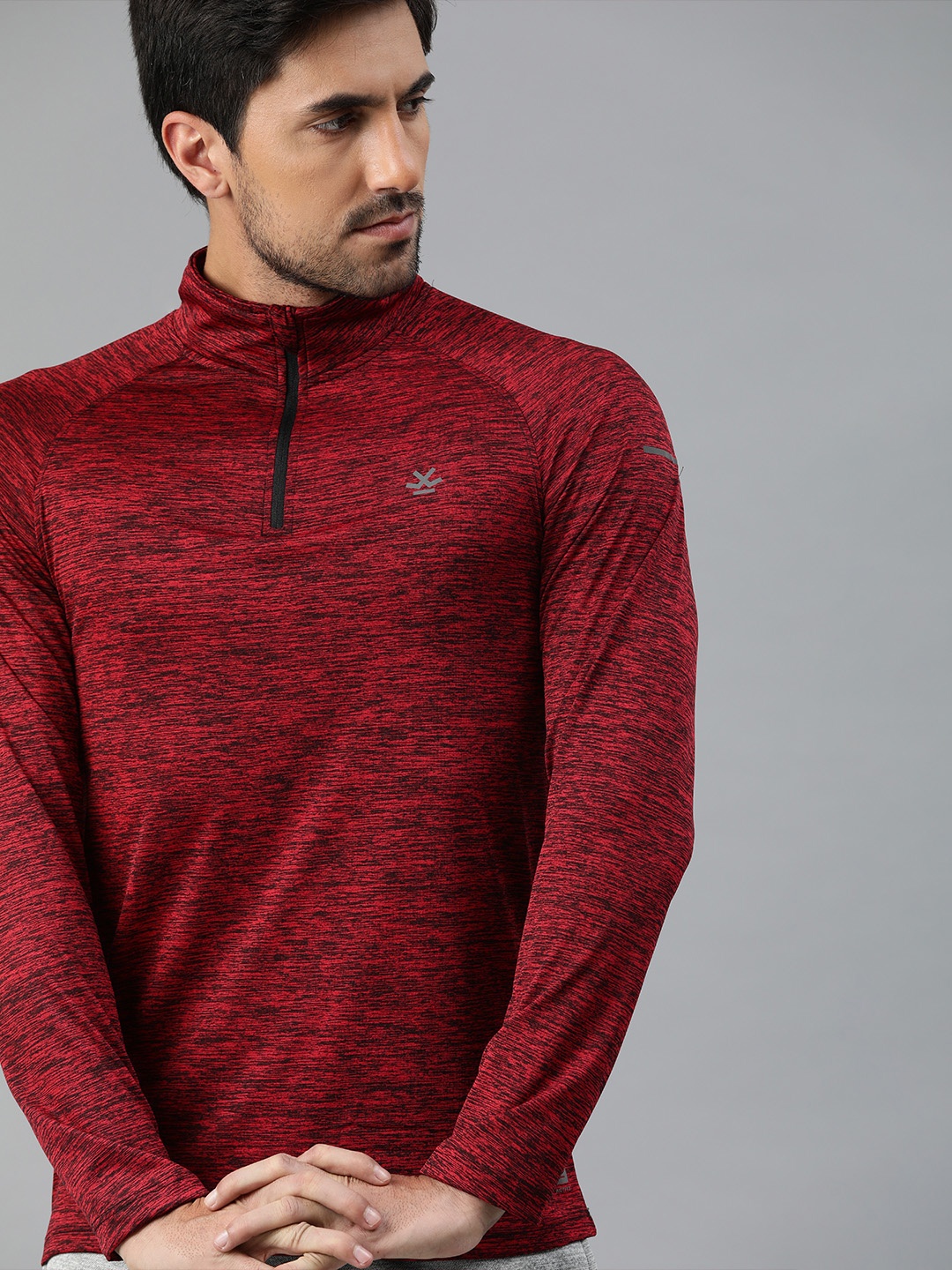

WROGN ACTIVE Men Maroon Solid High Neck T-shirt