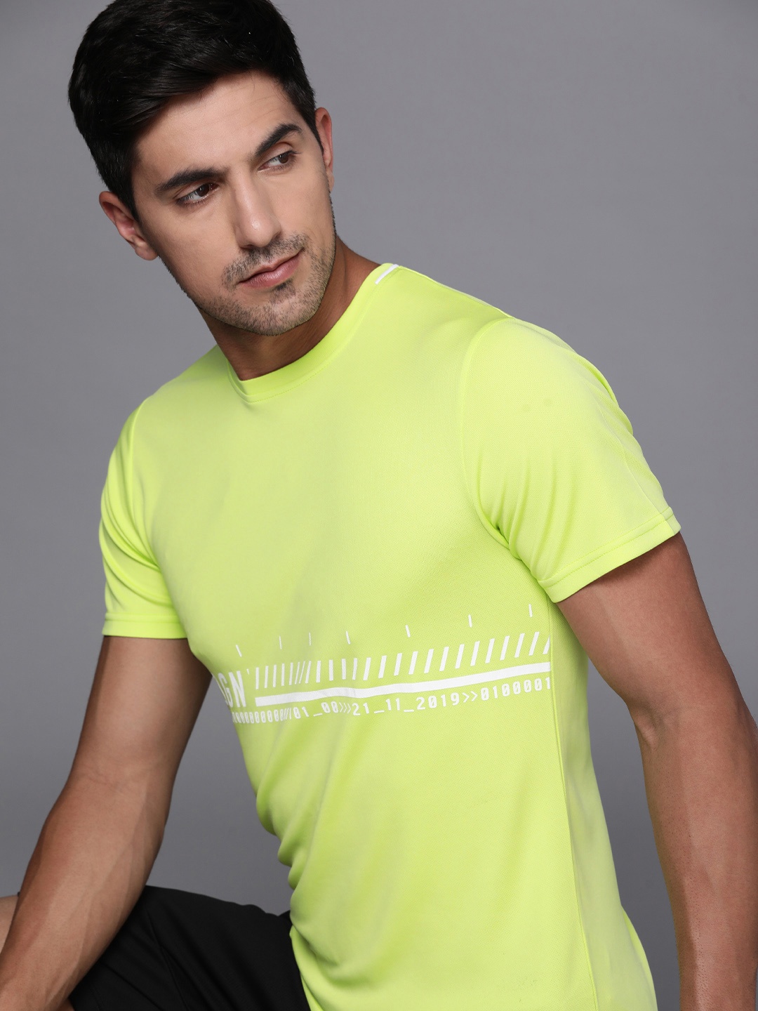 

WROGN ACTIVE Men Brand Logo Printed Round Neck T-shirt, Lime green