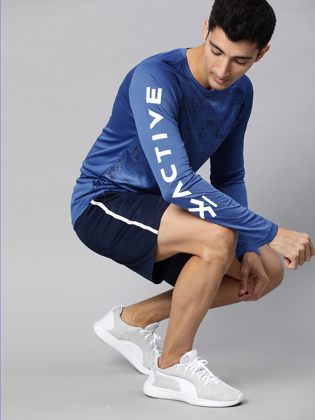 

WROGN ACTIVE Men Blue Printed Round Neck T-shirt