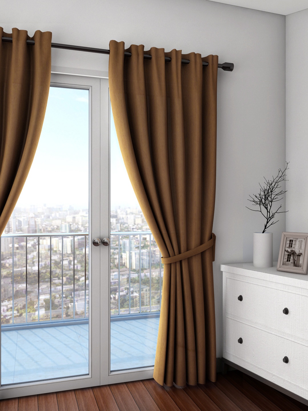 

SWAYAM Brown Single Reversible Blackout Door Curtain