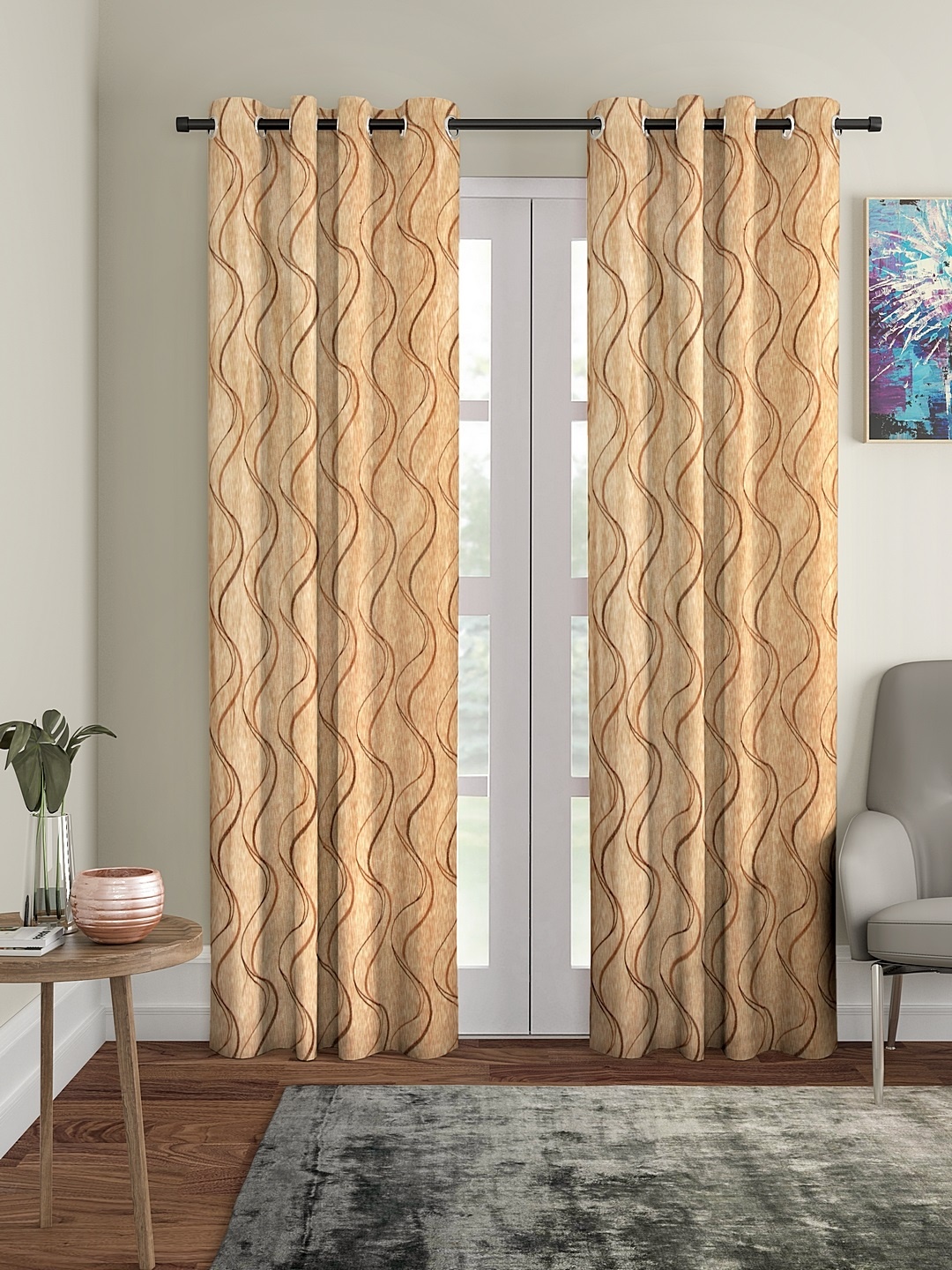 

Cortina Set of 2 Beige & Brown Abstract Print Long Door Curtains