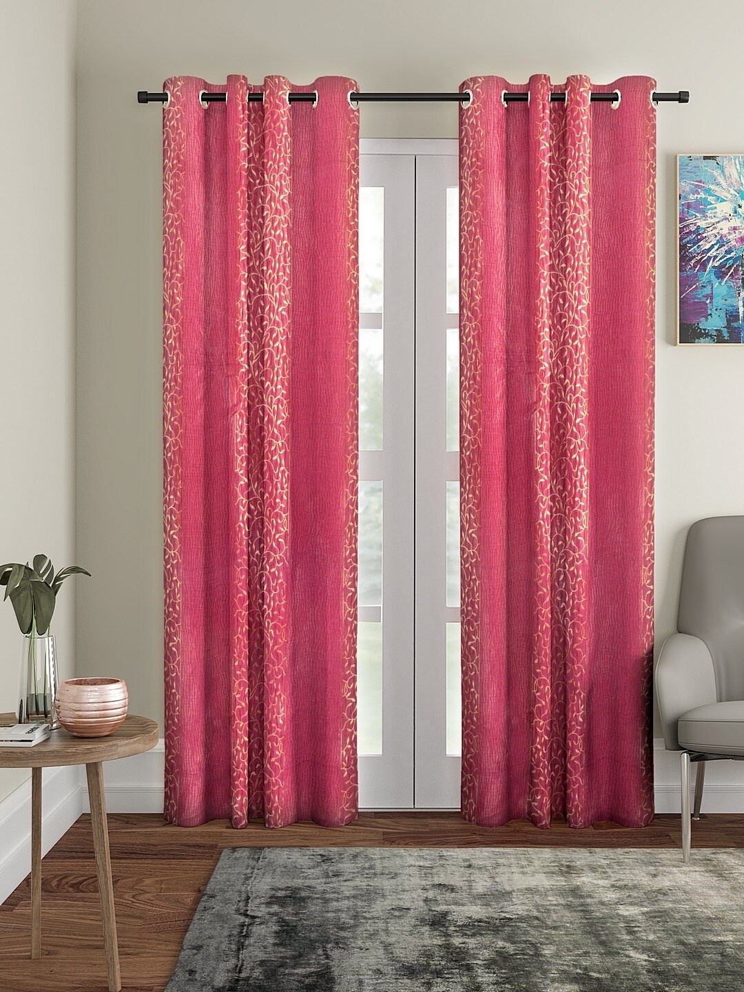 

Cortina Set Of 2 Pink & Beige Self-Design Long Door Curtains
