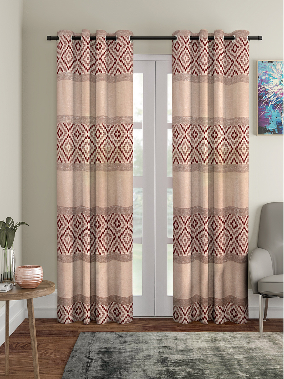 

Cortina Beige & Maroon Set of 2 Embroidered Long Door Curtains