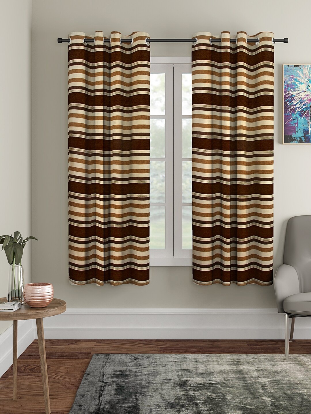 Cortina Brown & Beige Set of 2 Window Curtains