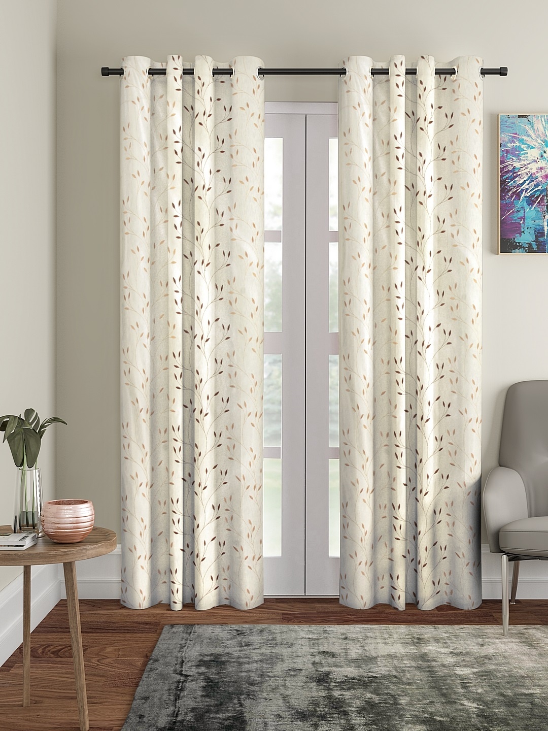 

Cortina Beige & Maroon Set of 2 Floral Embroidered Long Door Curtains