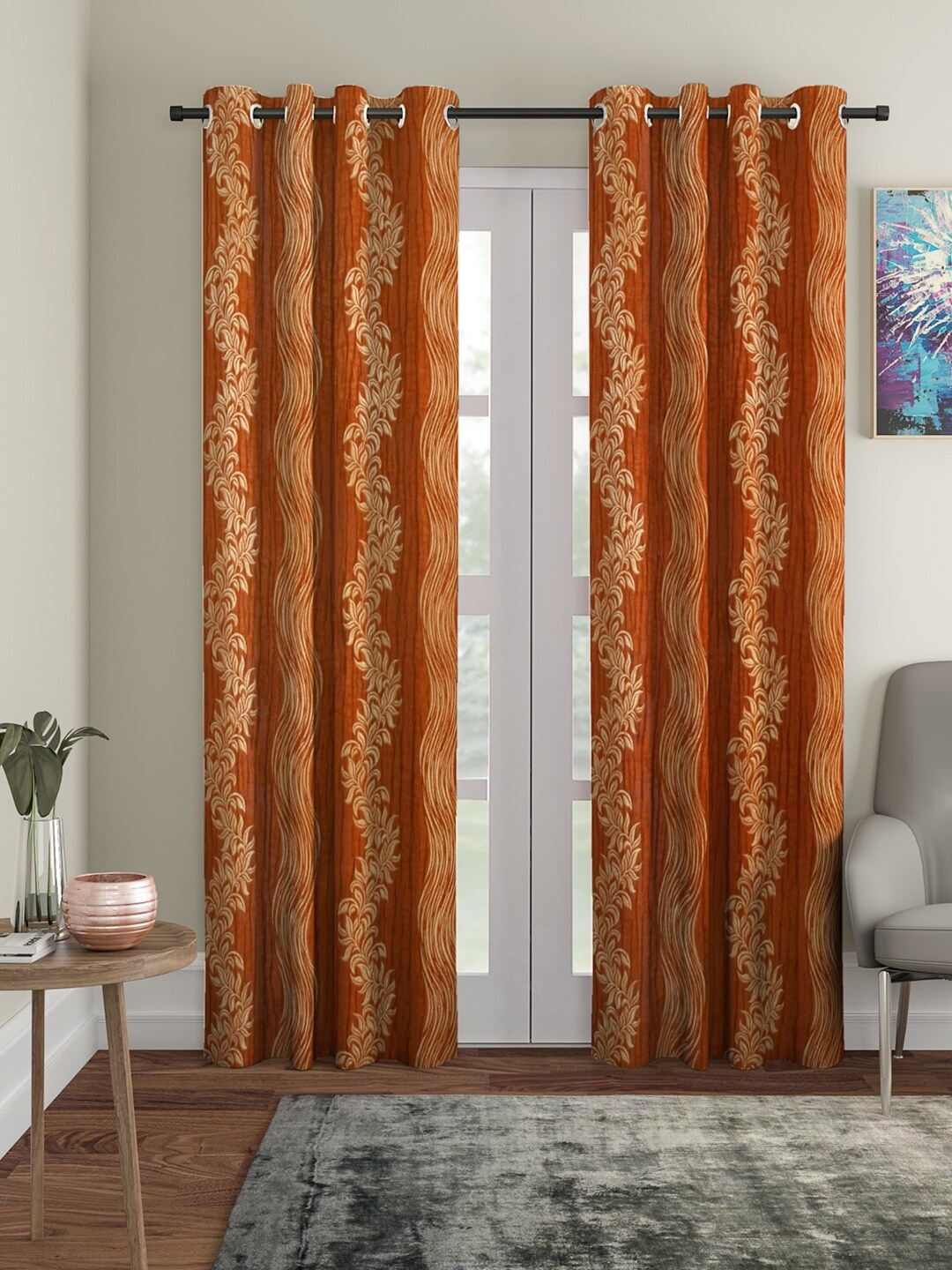 

Cortina Set Of 2 Brown & Off-White Floral Print Door Curtains