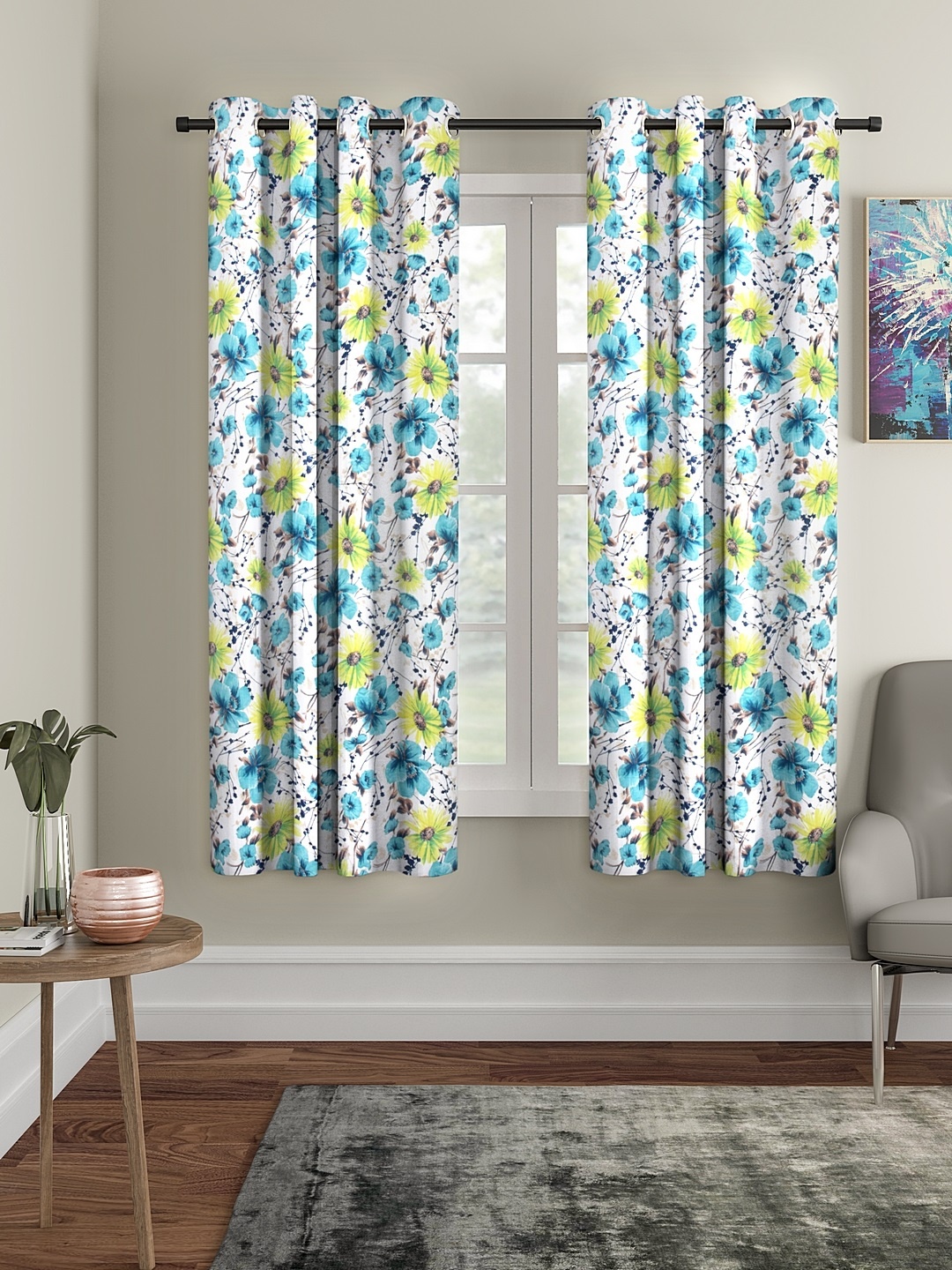 

Cortina Set of 2 Floral Printed Window Curtains, White