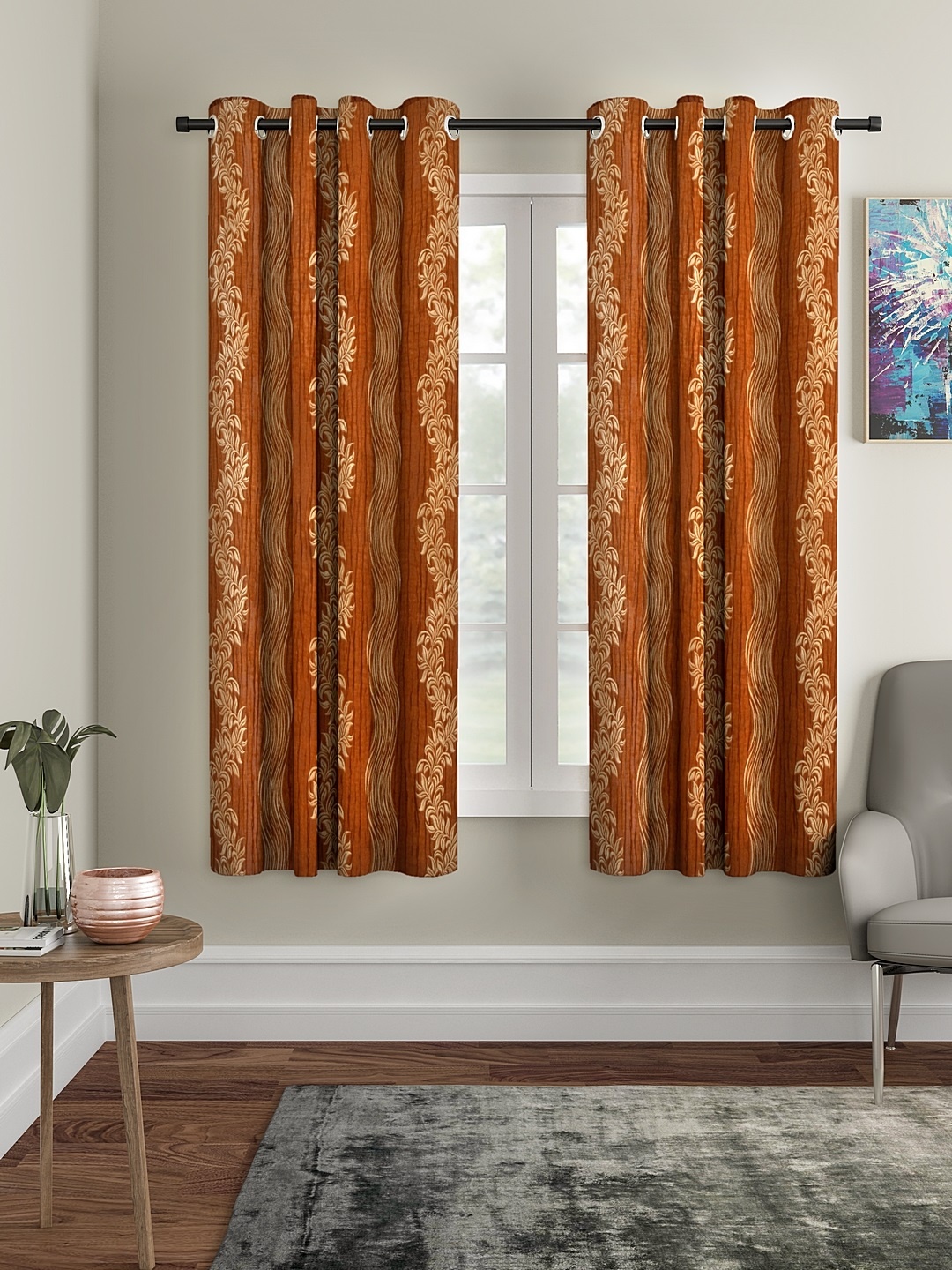 

Cortina Set Of 2 Brown & Off-White Floral Print Window Curtains
