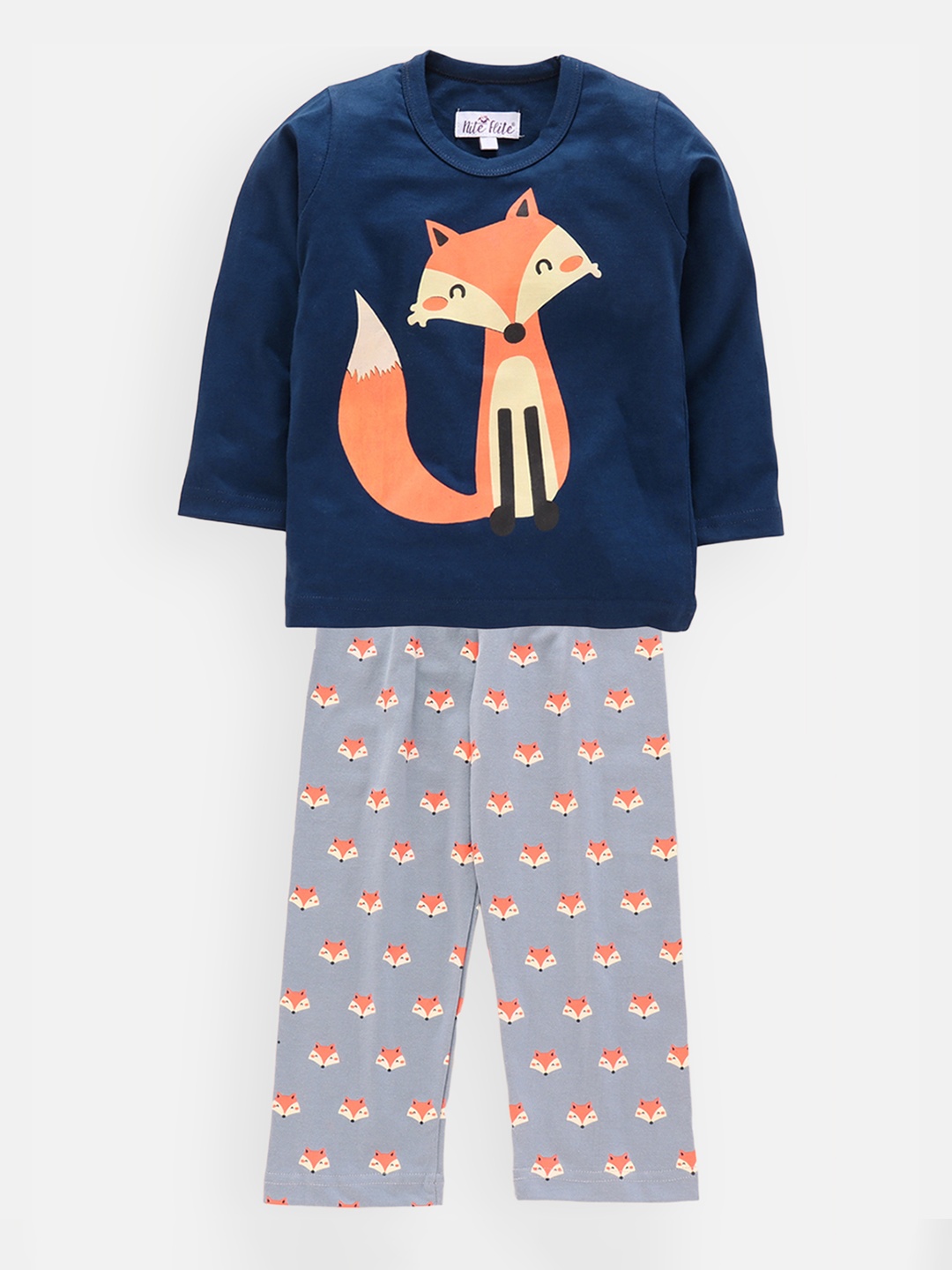 

Nite Flite Kids Navy Blue Printed Night Suit
