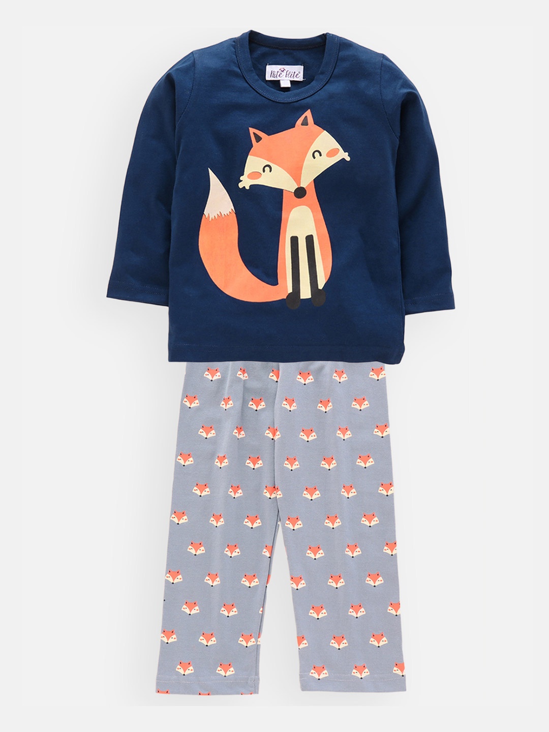 

Nite Flite Unisex Kids Navy Blue & Orange Fox Printed Night Suit