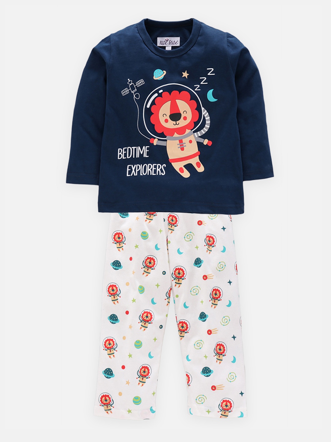 

Nite Flite Kids Navy Blue Space Print Night suit