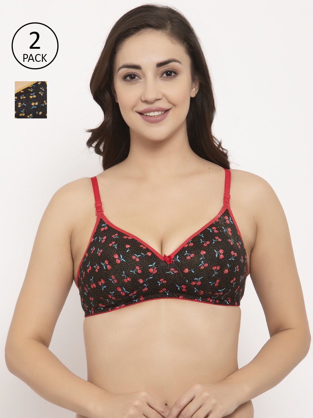 

GRACIT Pack Of 2 Printed T-Shirt Bra PW1-03-06, Red