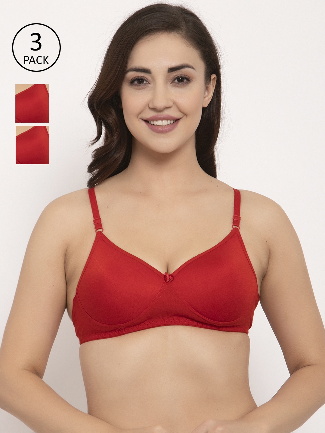 

GRACIT Pack Of 3 Red Solid Non-Wired Lightly Padded Push-Up Bra PW5-03-03-03