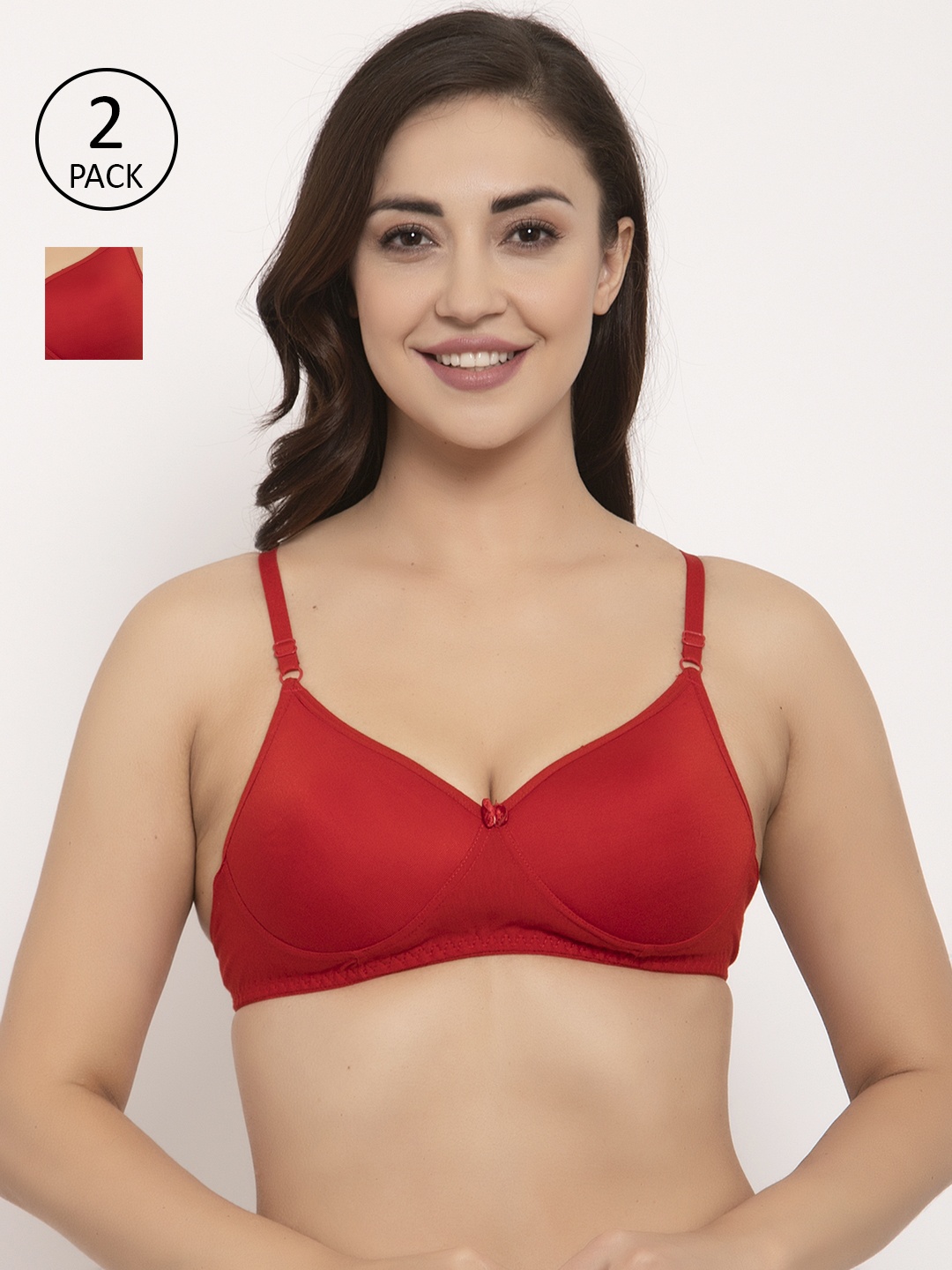 

GRACIT Red Pack of 2 Solid Non-Wired Lightly Padded T-shirt Bra PW5-03-03-28B