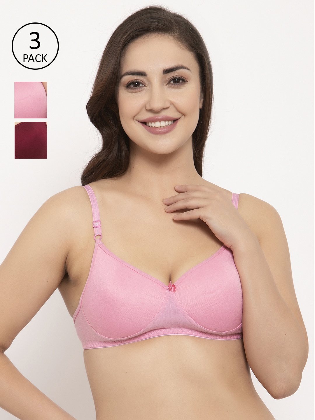 

GRACIT Pack of 3 Solid Padded Non-Wired Everyday Bras PW5-10-10-14-28B, Pink