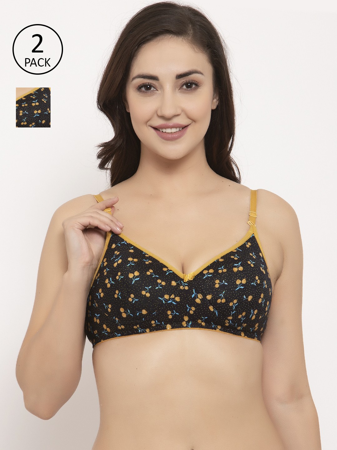 

GRACIT Pack of 2 Black & Yellow Printed Padded Non-Wired Everyday Bras PW1-06-06-28B