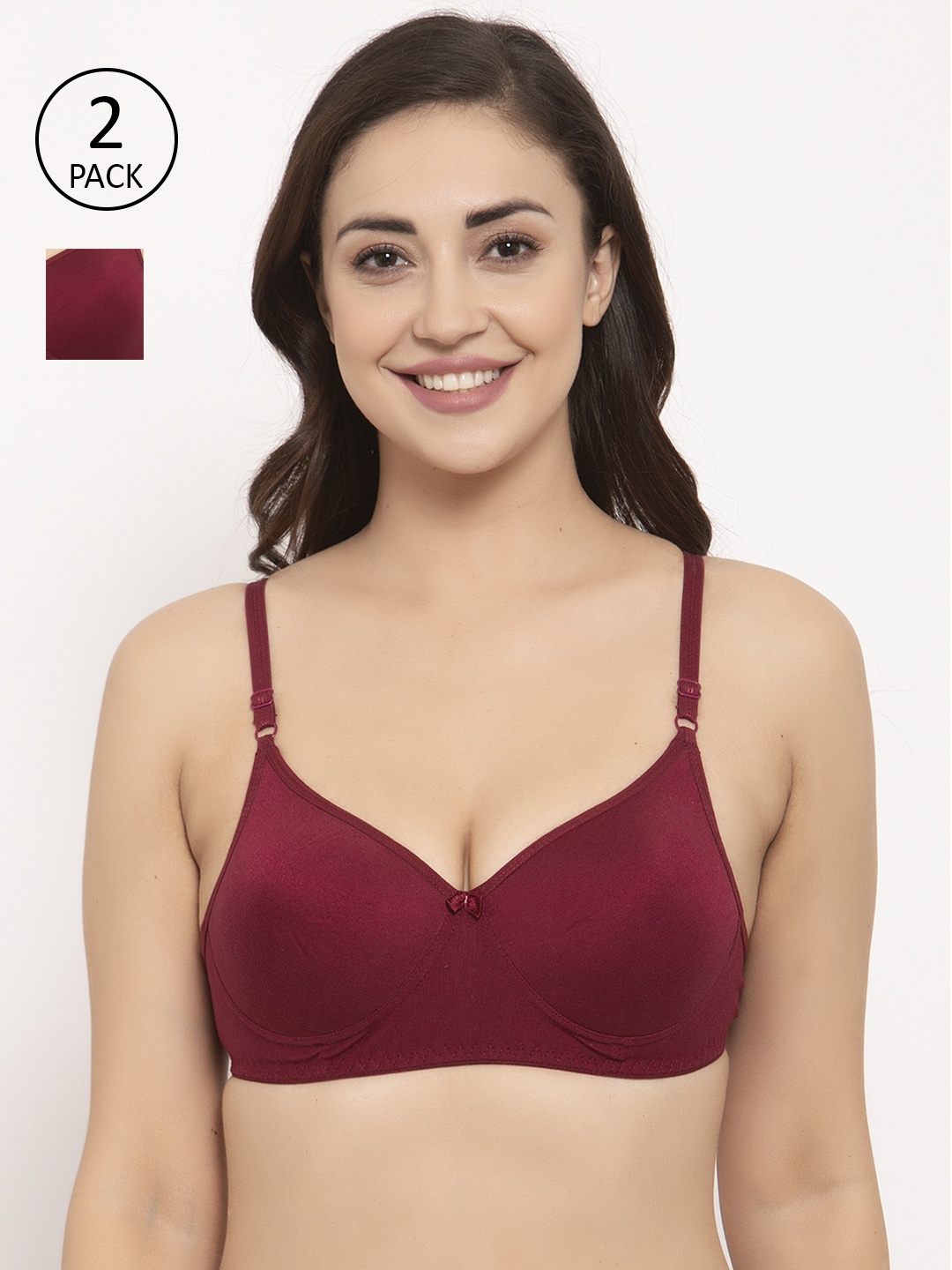 

Gracit Set of 2 Maroon Solid Non-Wired Lightly Padded Everyday Bra PW5-14-14-28B