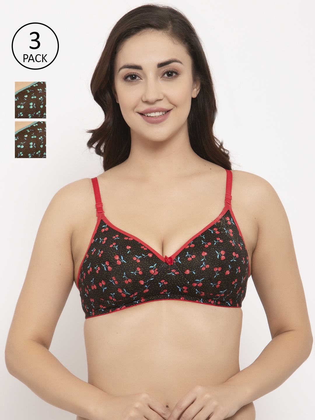 

GRACIT Women Pack Of 3 Printed T-Shirt Bra PW1-03-13-13-28B, Red