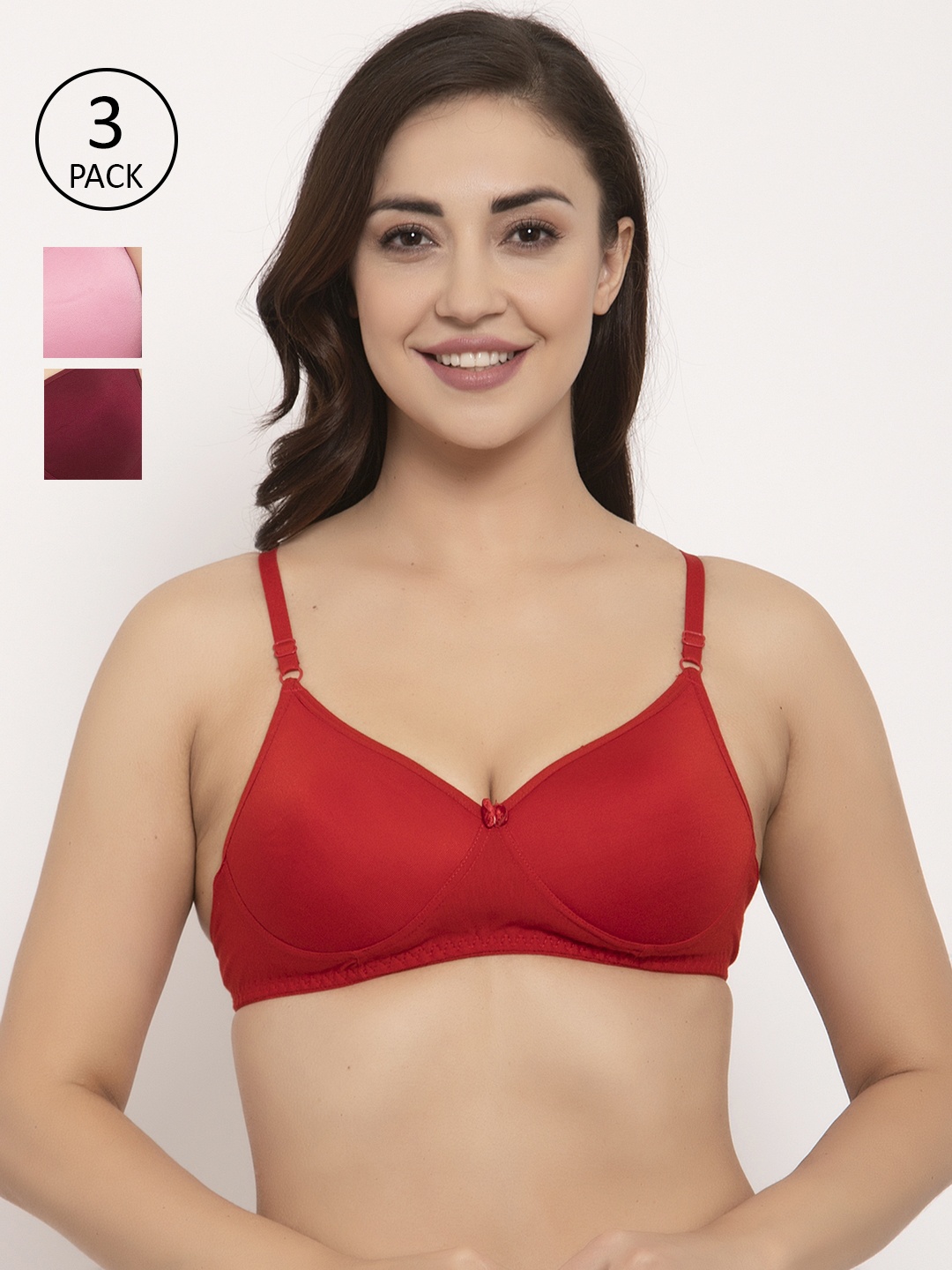 

GRACIT Pack of 3 Red Solid Push-Up Bras