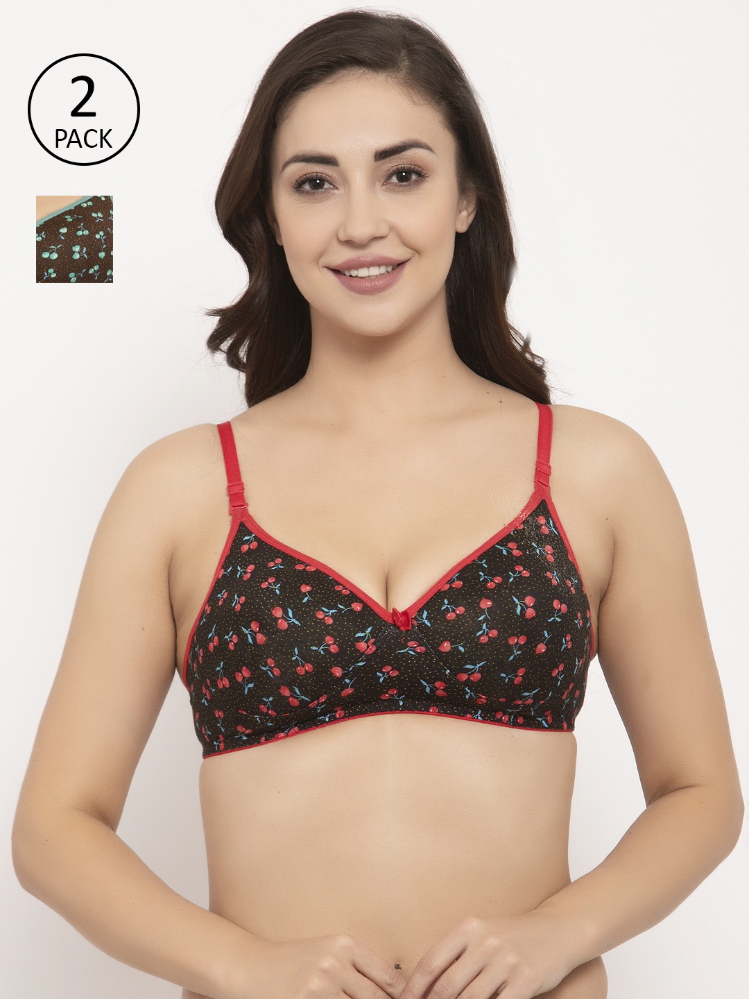 

GRACIT Pack Of 2 Floral Printed Non-Wired Lightly Padded Push-Up Bra PW1-03-13, Red