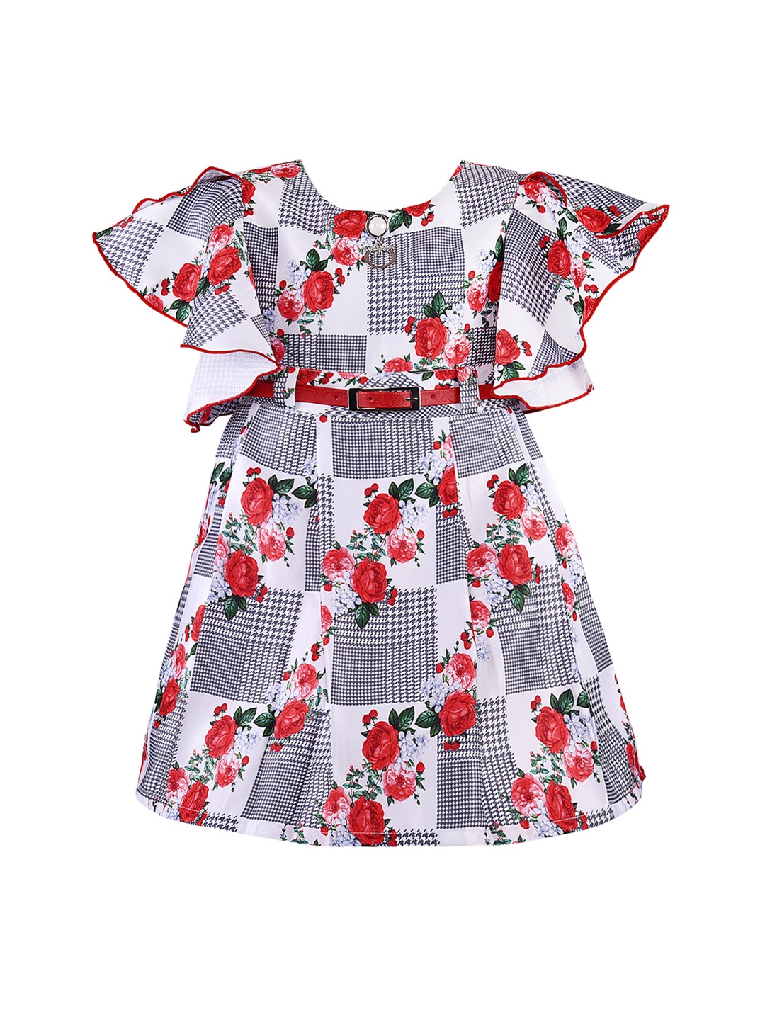 

Wish Karo Girls White & Red Printed Fit and Flare Dress