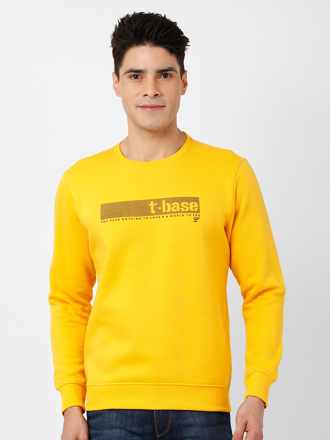 

t-base Men Yellow Printed Sweatshirt