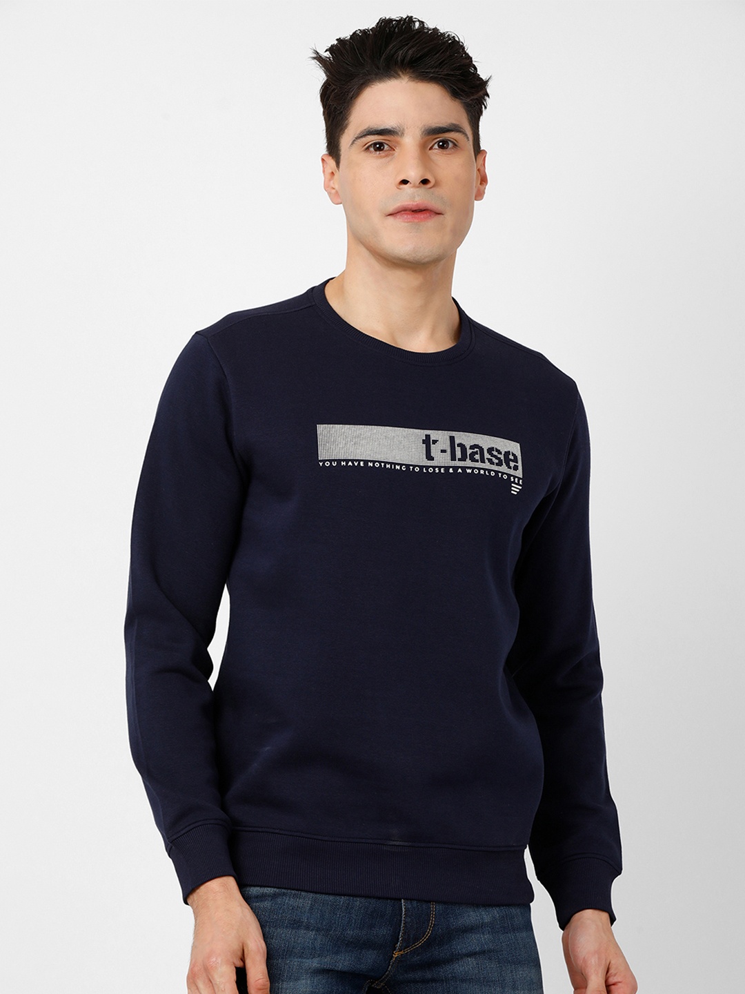 

t-base Men Navy Blue Printed Sweatshirt