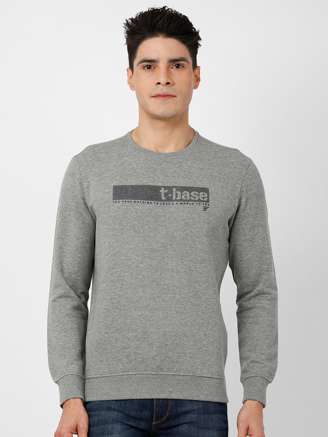 

t-base Men Grey Printed Sweatshirt