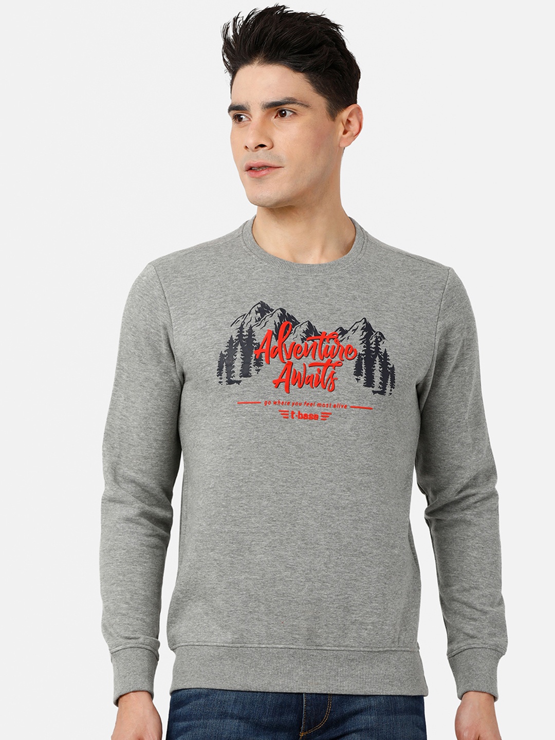 

t-base Men Grey Printed Sweatshirt