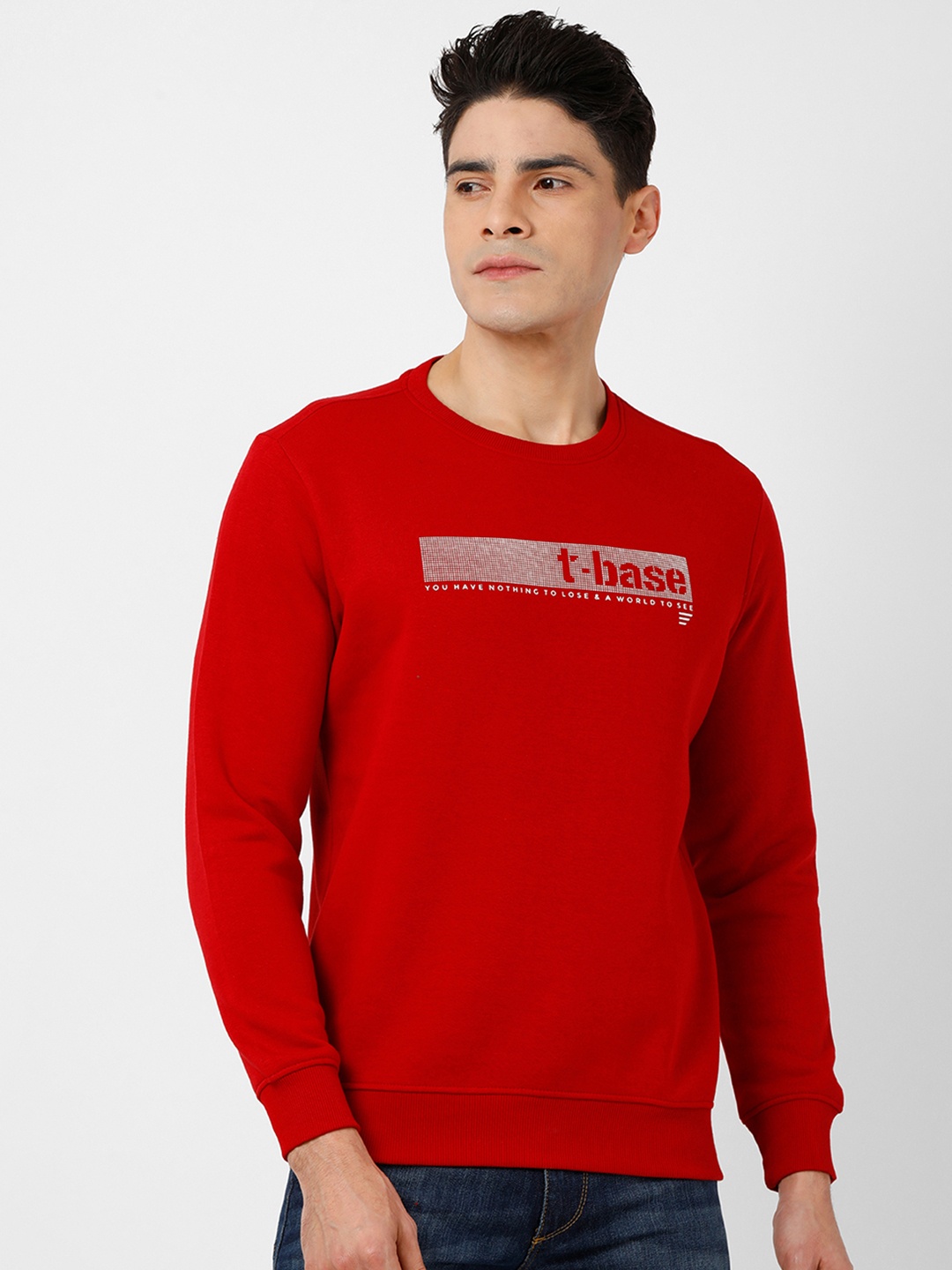 

t-base Men Red Printed Sweatshirt