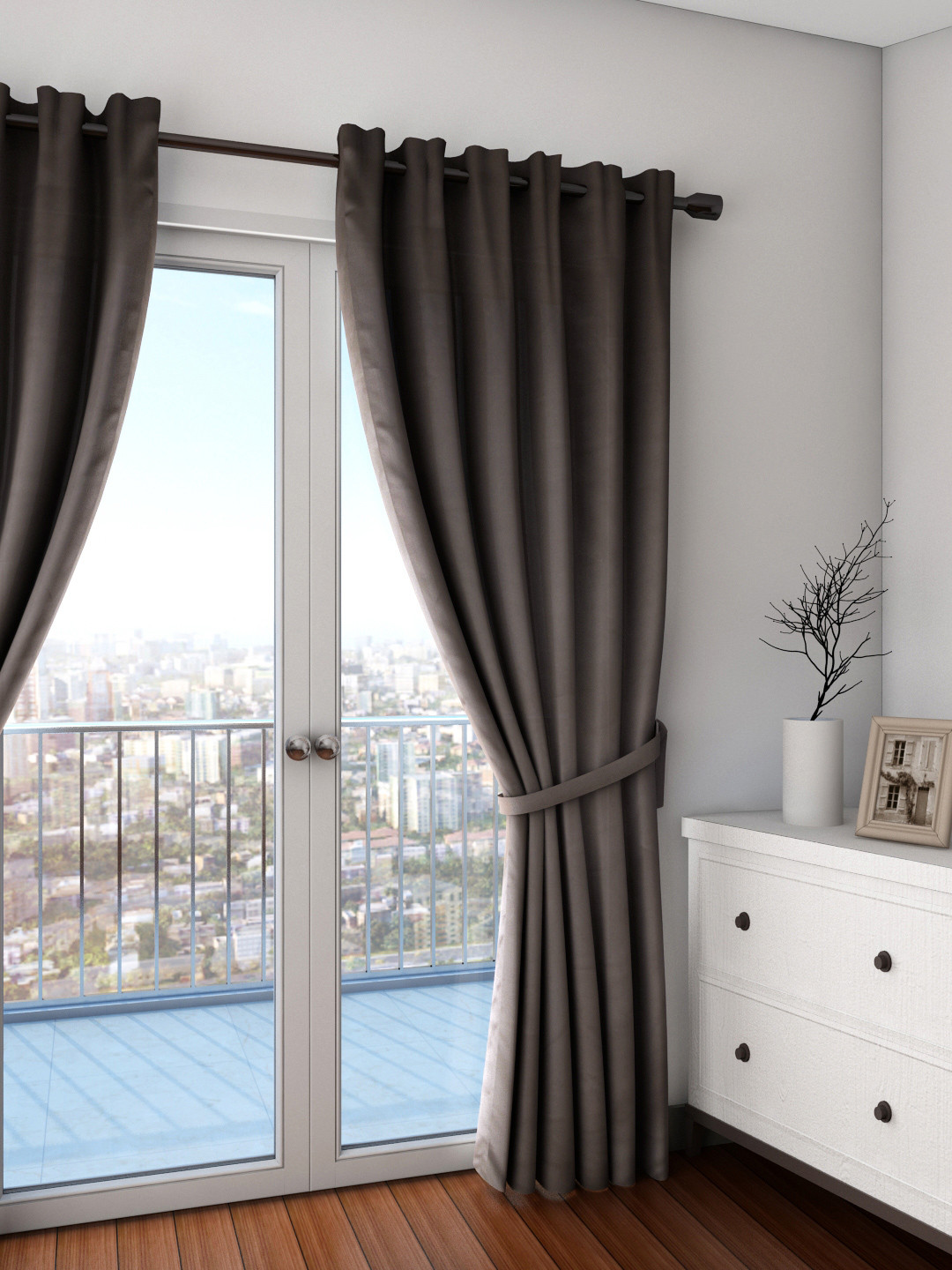

Swayam Dark Grey Solid Eyelet Hanging Blackout Door Curtain 48x90 Inches, Brown