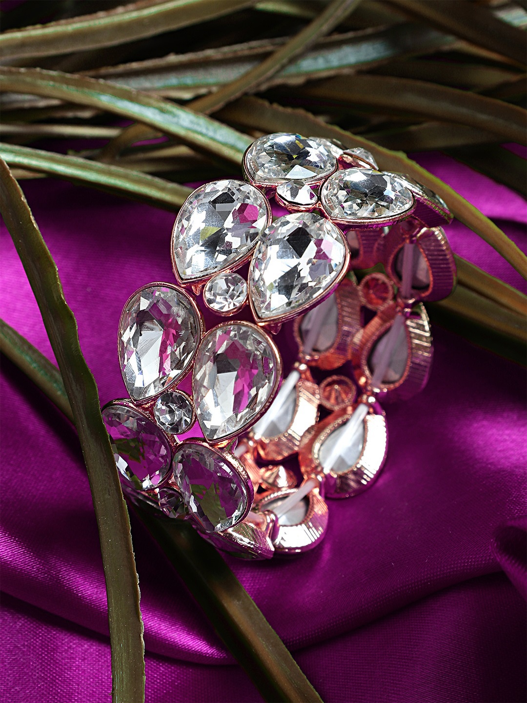 

Mali Fionna Gold-Plated White Stone-Studded Bangle-Style Bracelet
