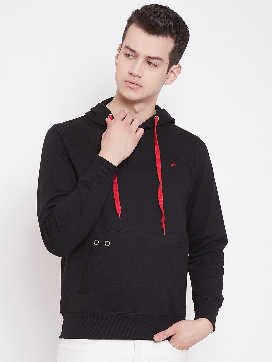 

Adobe Men Black Solid Hooded Sweatshirt
