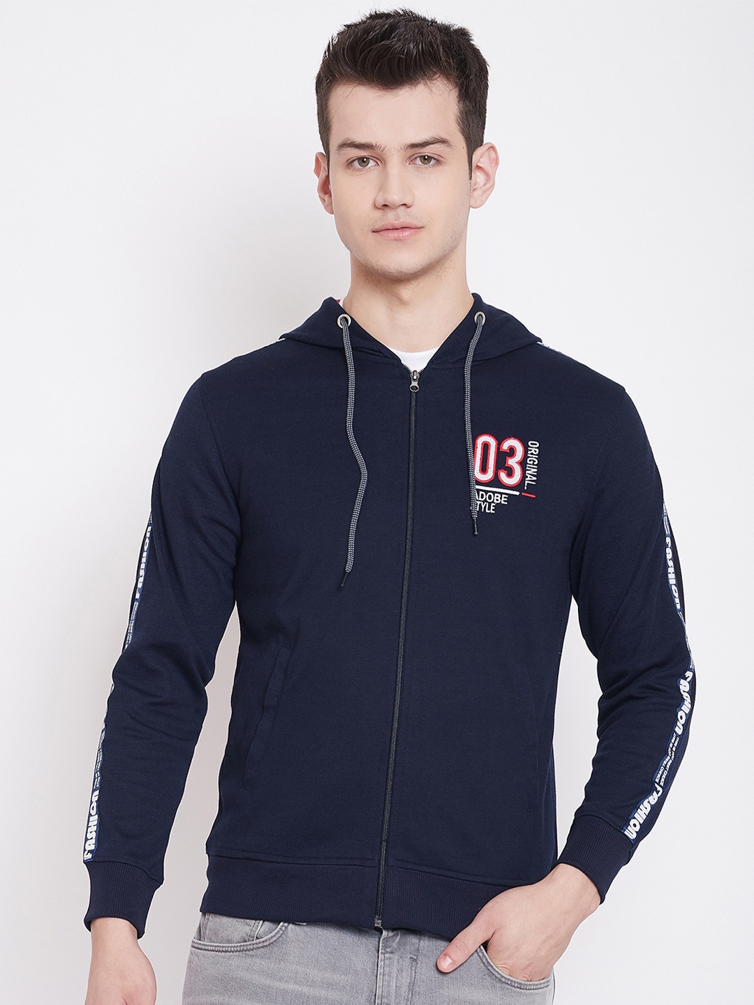 

Adobe Men Navy Blue Solid Hooded Sweatshirt