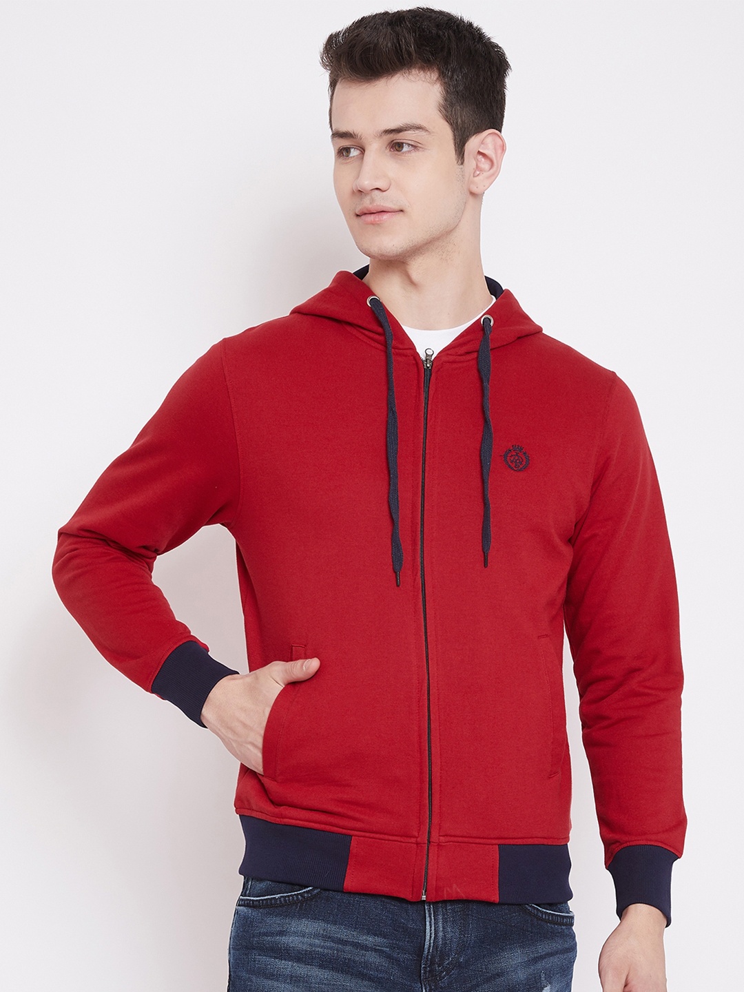 

Adobe Men Red Solid Hooded Sweatshirt