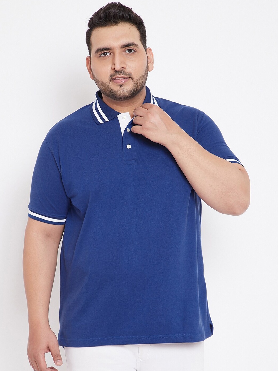 

bigbanana Men Blue Solid Polo Collar T-shirt