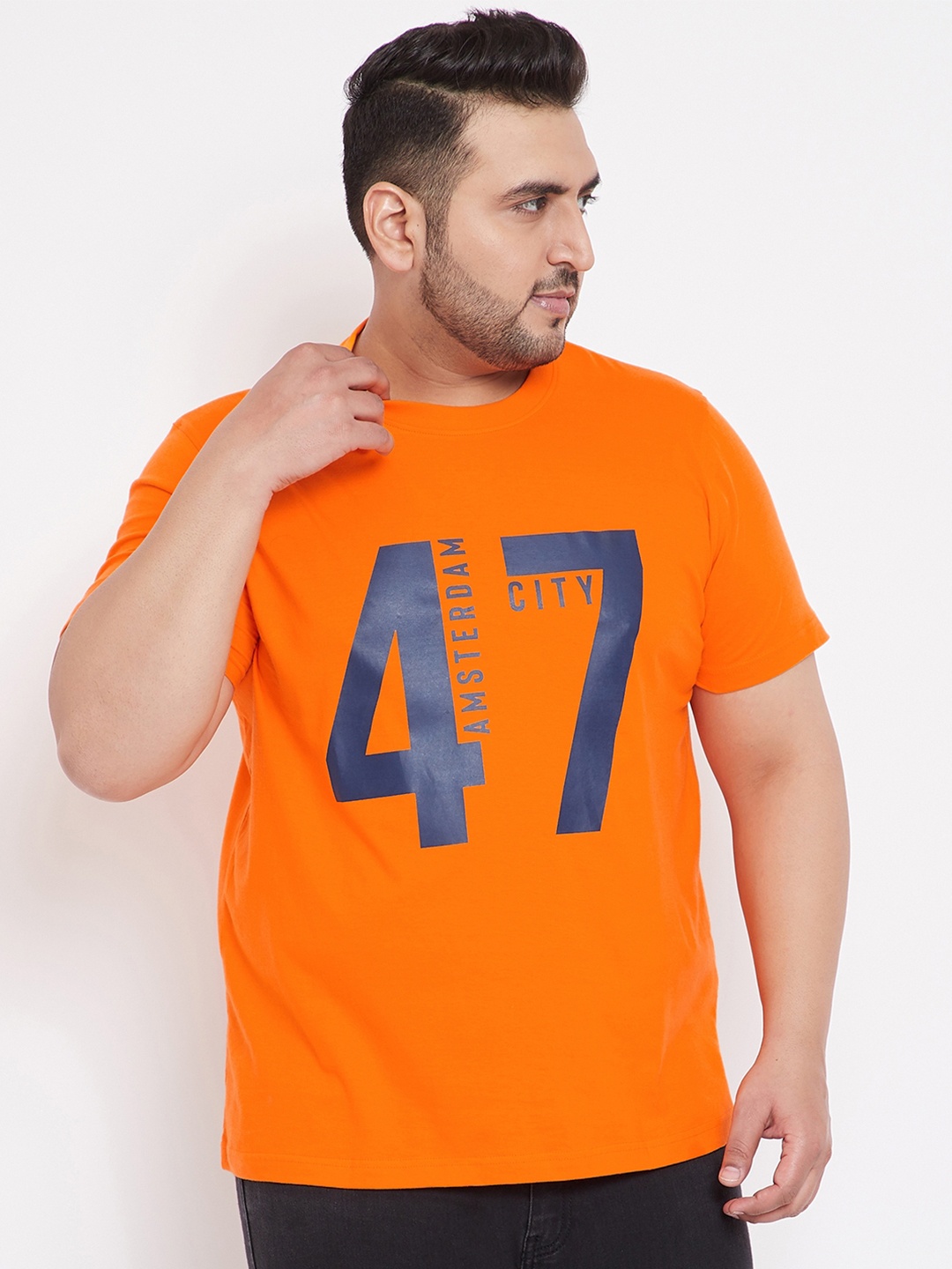 

bigbanana Men Orange Printed Round Neck T-shirt