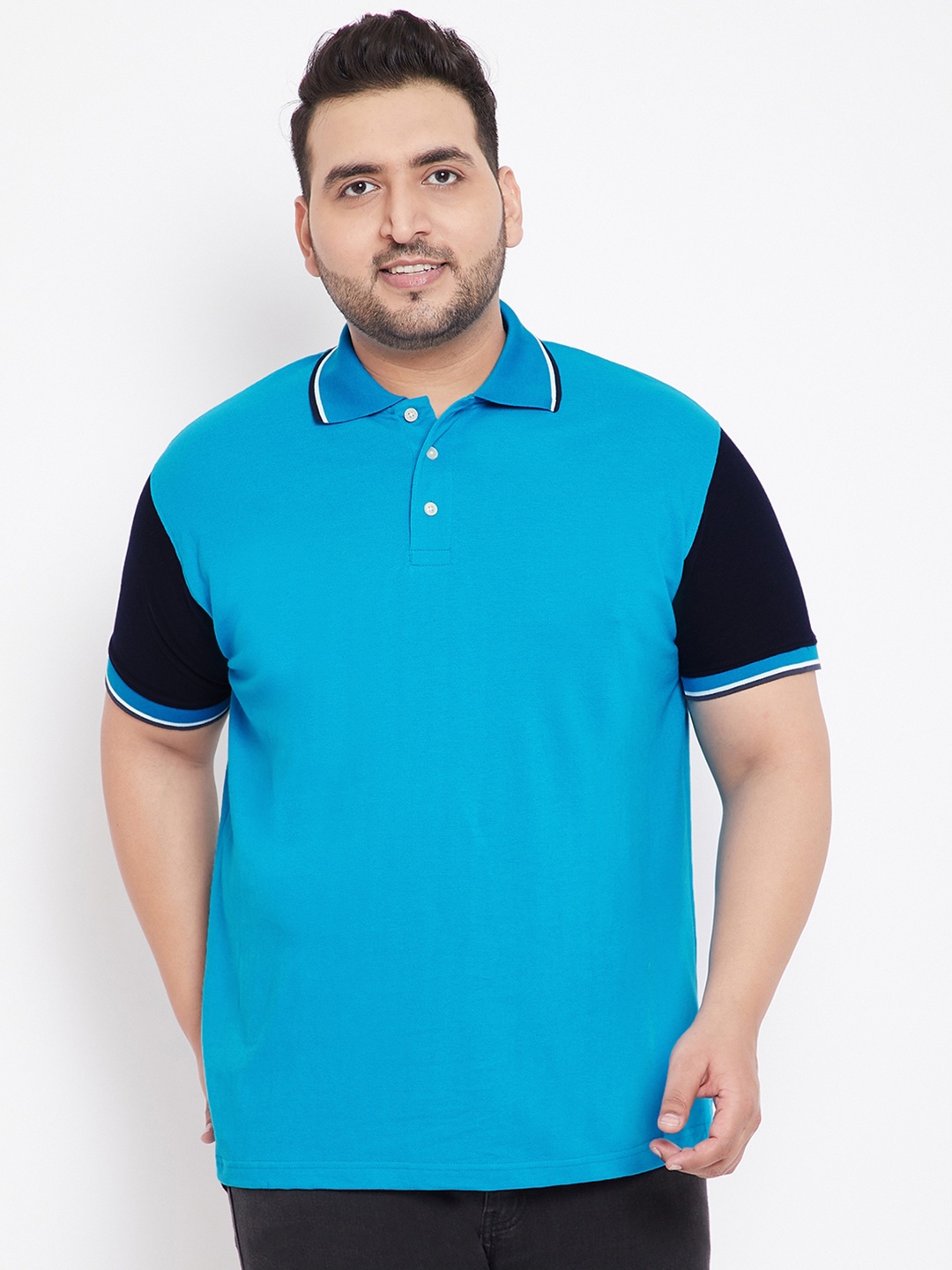 

bigbanana Men Turquoise Blue Colourblocked Polo Collar T-shirt