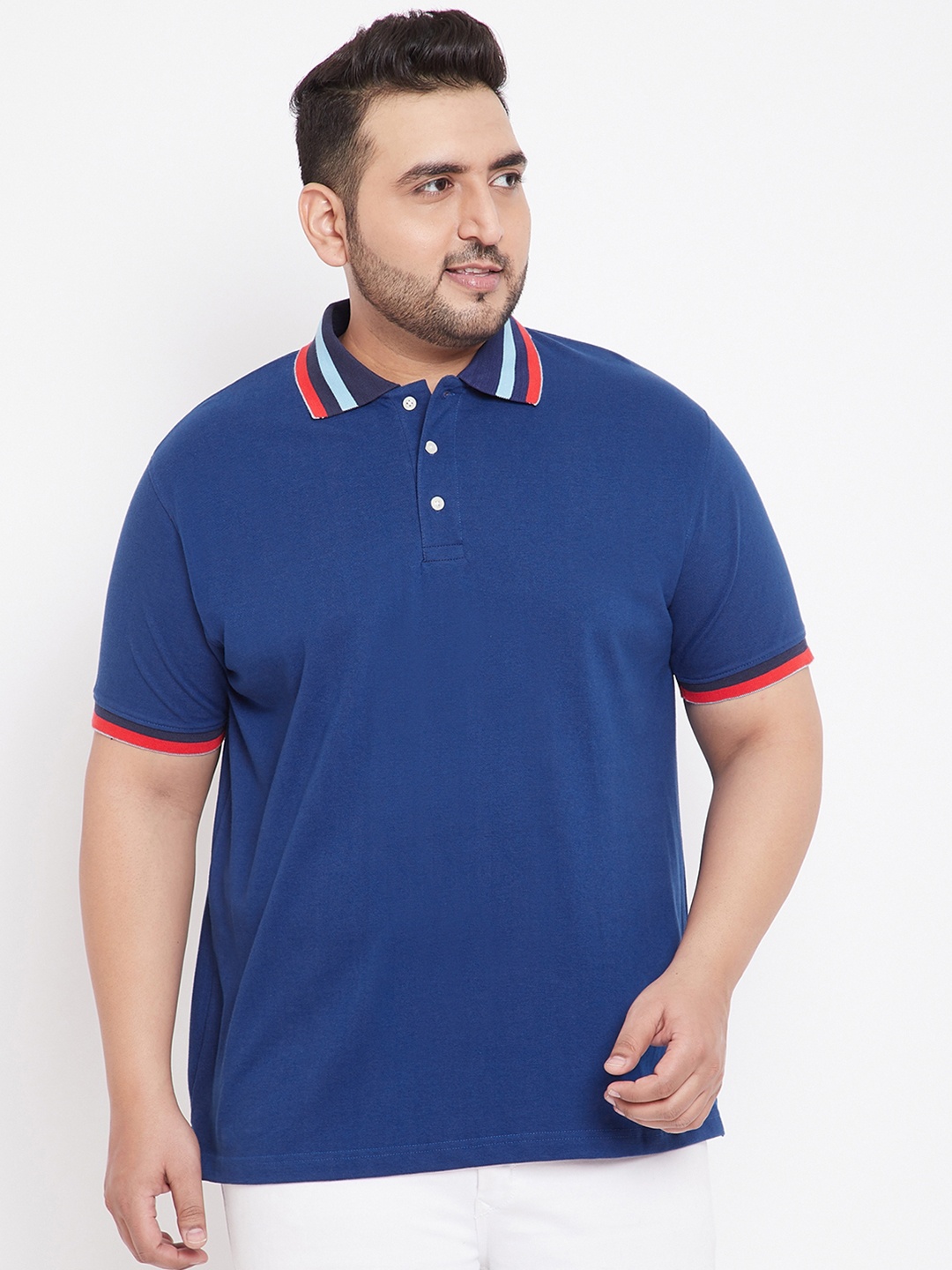 

bigbananaMen Plus Size Blue Solid Polo Collar T-shirt