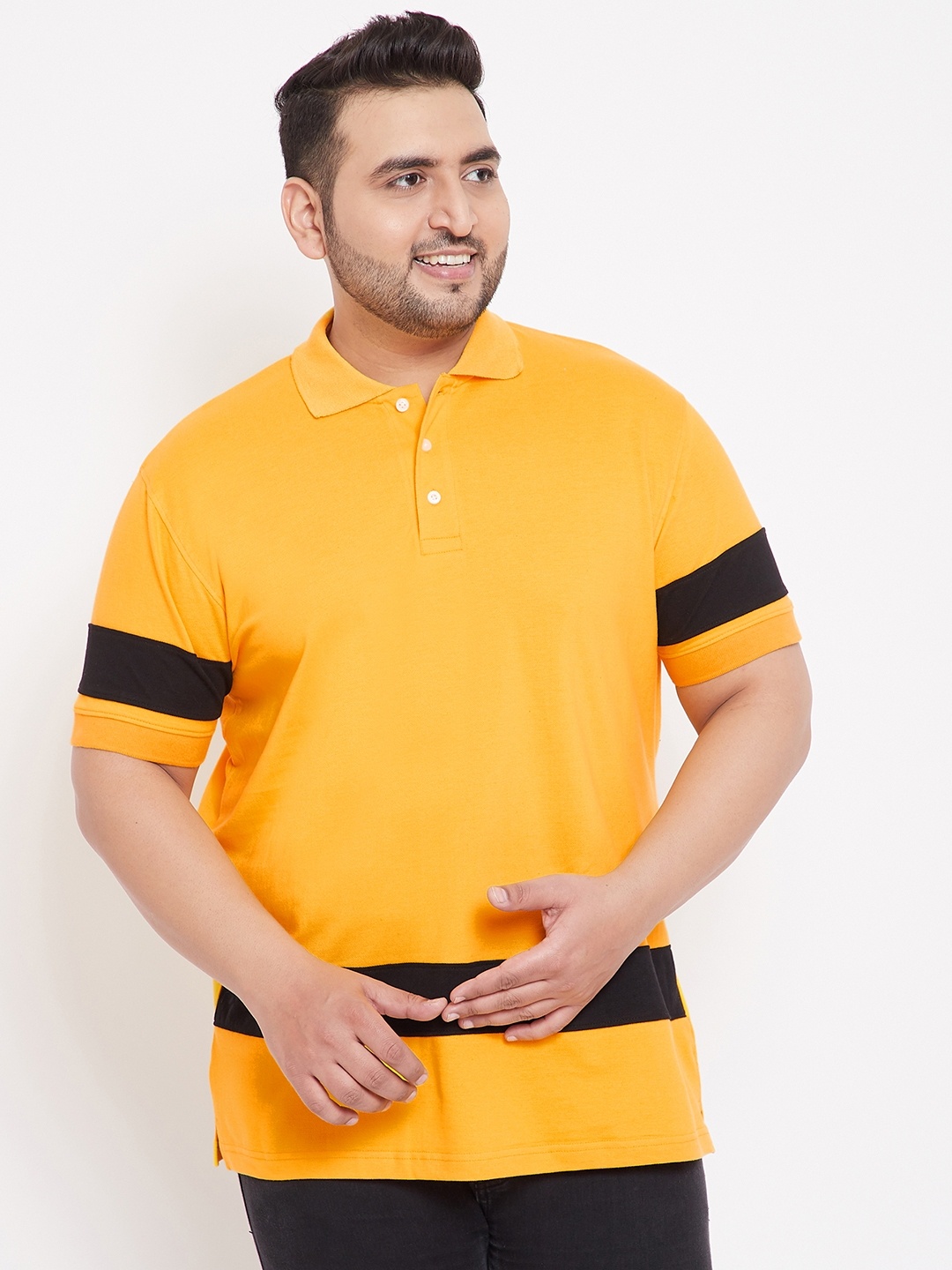 

bigbanana Men Yellow & Black Colourblocked Polo Collar T-shirt
