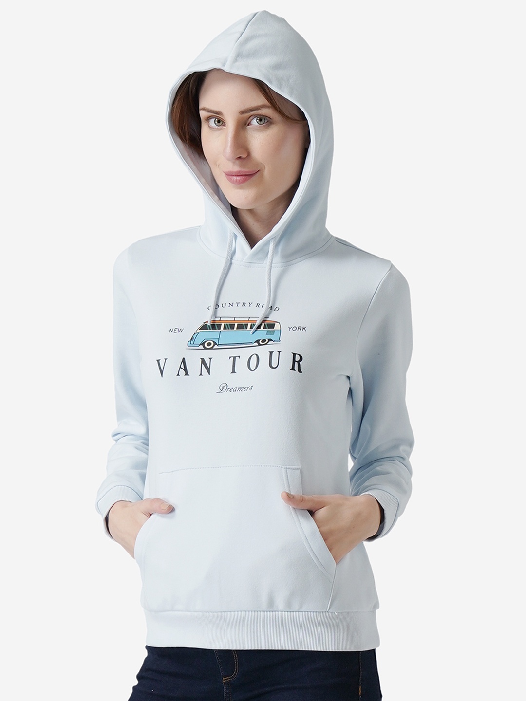 

Mode by Red Tape Women Blue Printed Hooded Sweatshirt