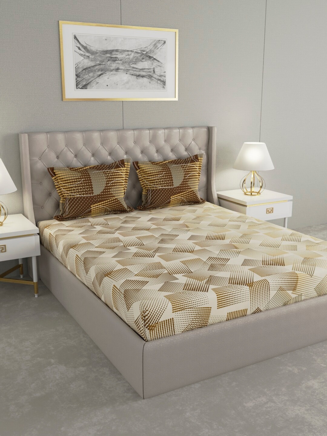 

Raymond Home Beige & Brown Abstract 144 TC Double King Bedsheet With 2 Pillow Covers