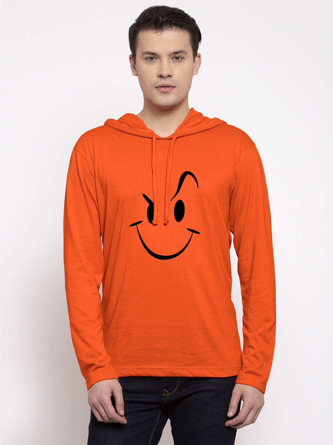 

Friskers Men Orange Printed Hood T-shirt