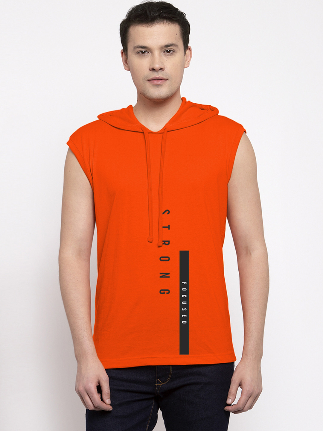 

Friskers Men Orange Printed Hood T-shirt