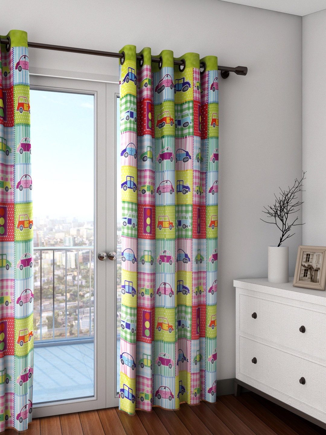 

SWAYAM Kids Multicoloured Single Car Print Blackout Door Curtain, Multi