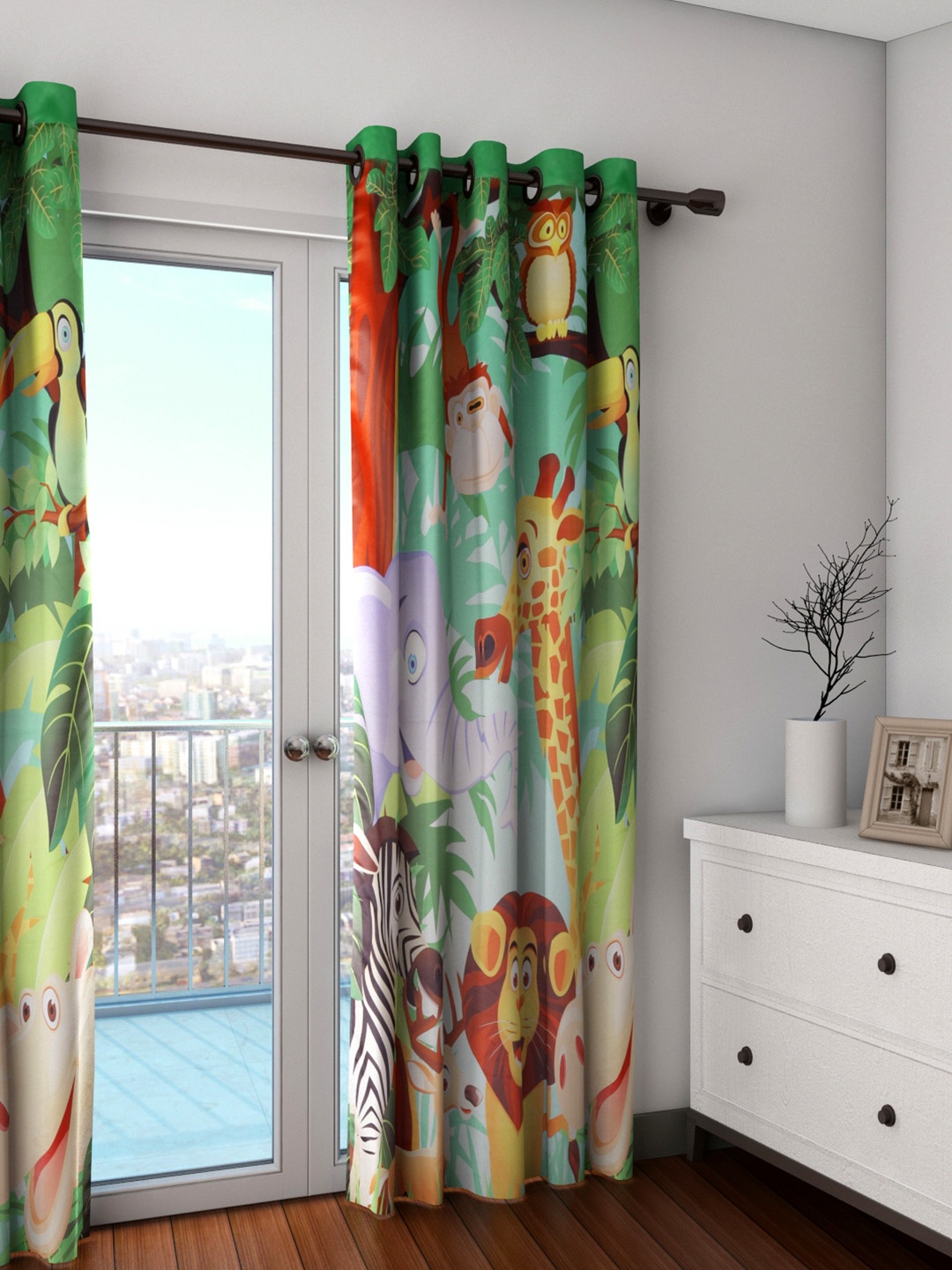 

SWAYAM Kids Multicoloured Single Jungle Print Blackout Door Curtain, Multi