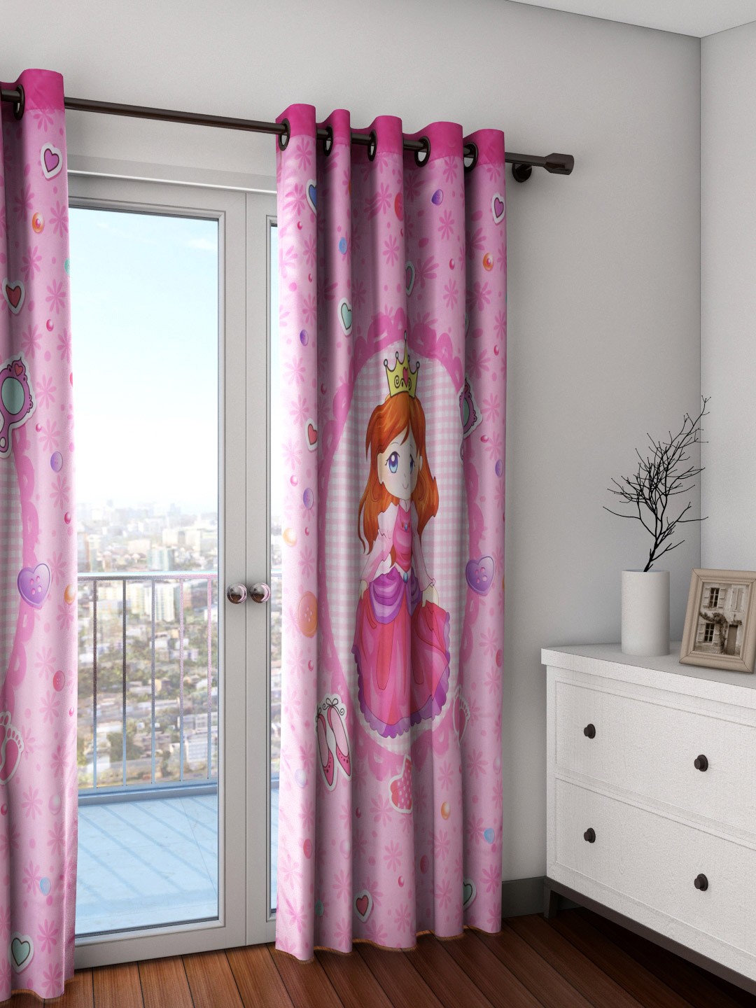 

SWAYAM Kids Pink Single Princess Print Blackout Door Curtain